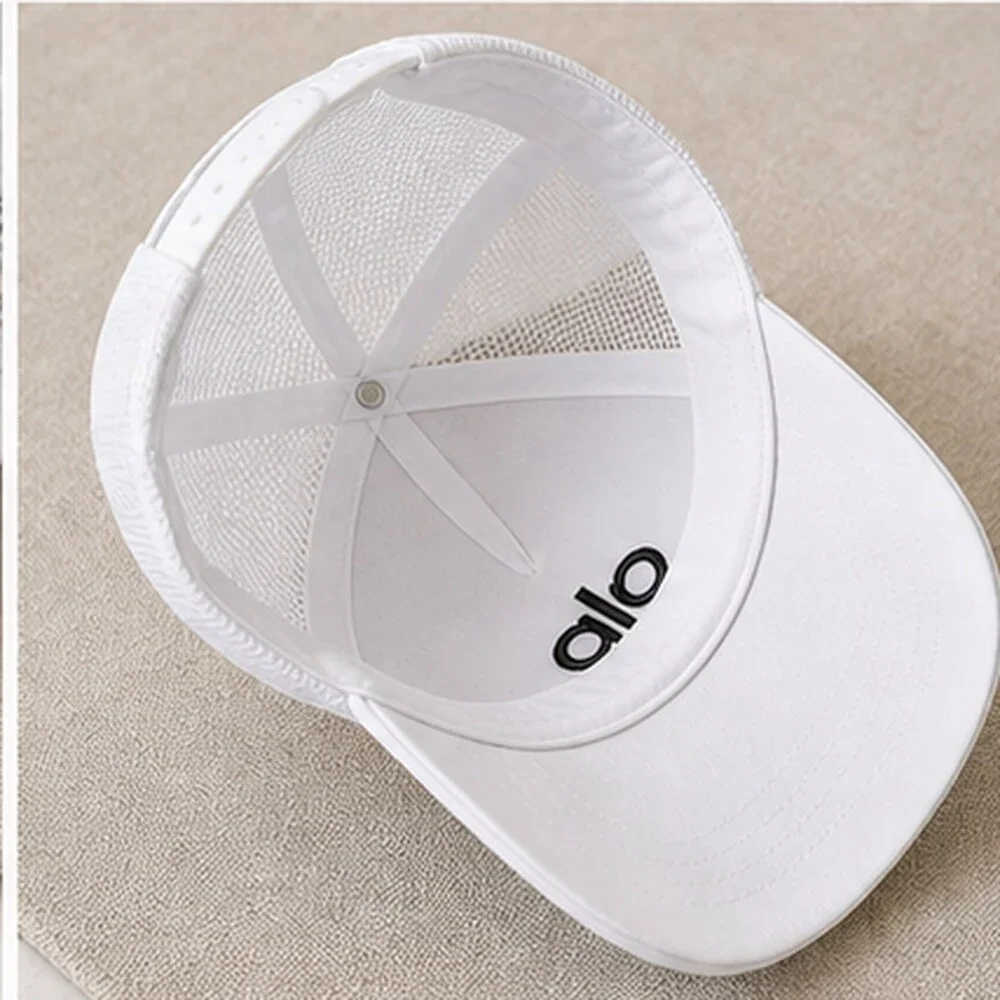 ALO Yoga White Black Athleisure Mesh Trucker Cap Hat Logo